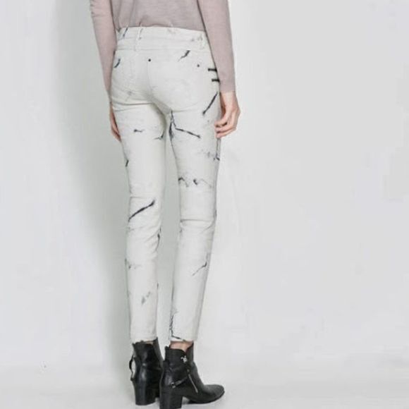 ZARA: MARBLE EFFECT PRINT WAXED PANTS SLIM JEANS - Picture 3 of 13